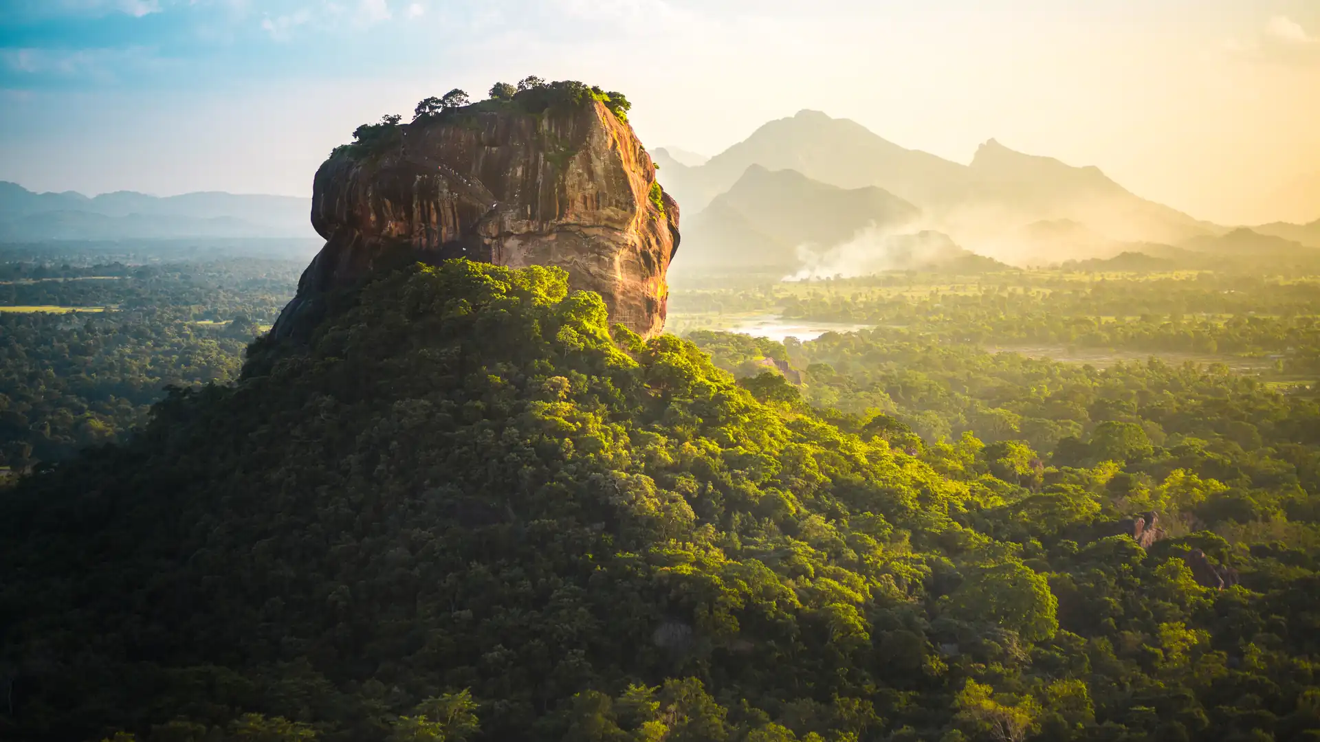 Sigiriya rock at golden hour, seen from Pidurangala