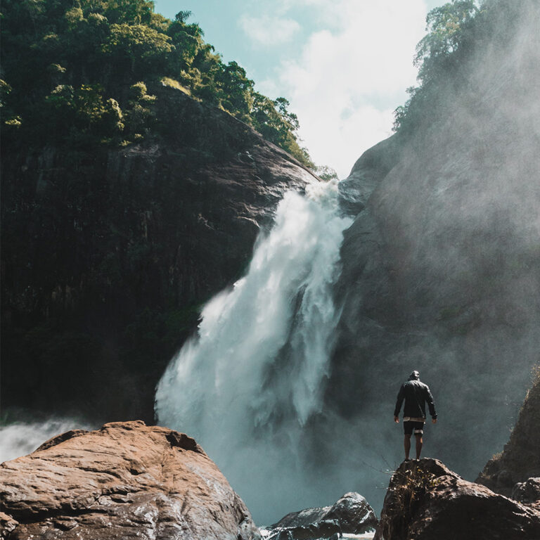 A thick waterfall in Sri Lanka